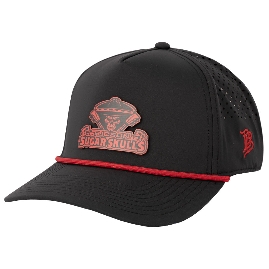 Tucson Sugar Skulls Branded Bill Red Logo Stack Curved 5 Panel Rope Adjustable - Black