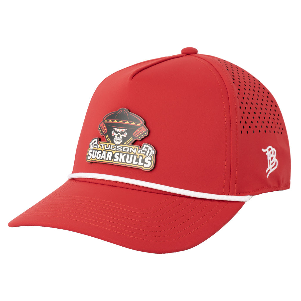 Tucson Sugar Skulls Branded Bills Logo Stack Curved 5 Panel Rope Adjustable - Red